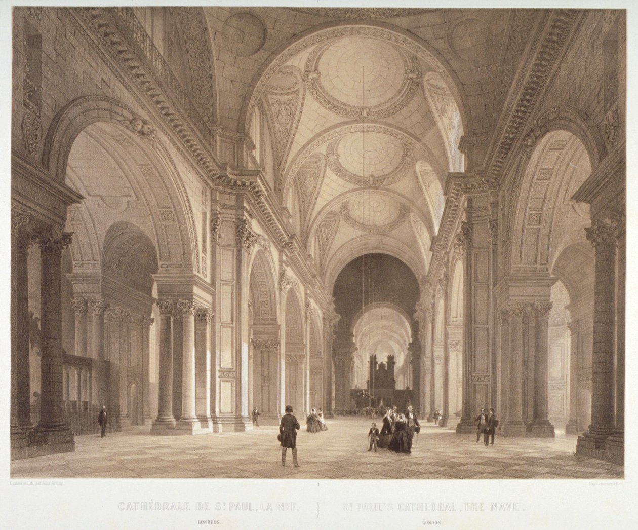 Loď katedrály svatého Pavla, při pohledu na východ ke sboru, City of London, 1850 od Jules Louis Arnout