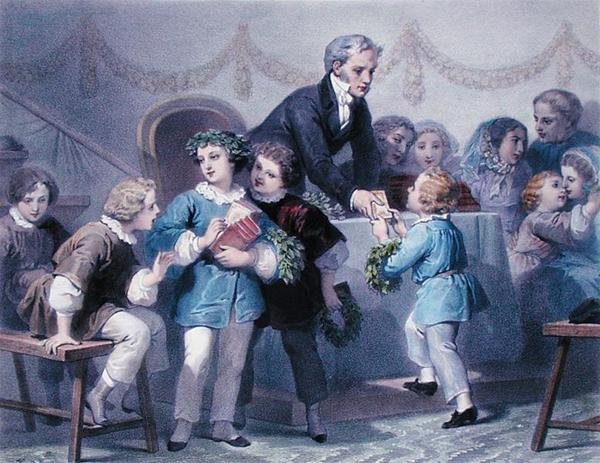 Slavnostní předávání cen, vyryto Henierem, Bettannierem a Morlonem (barva litho) od Jules Marie (after) Desandre