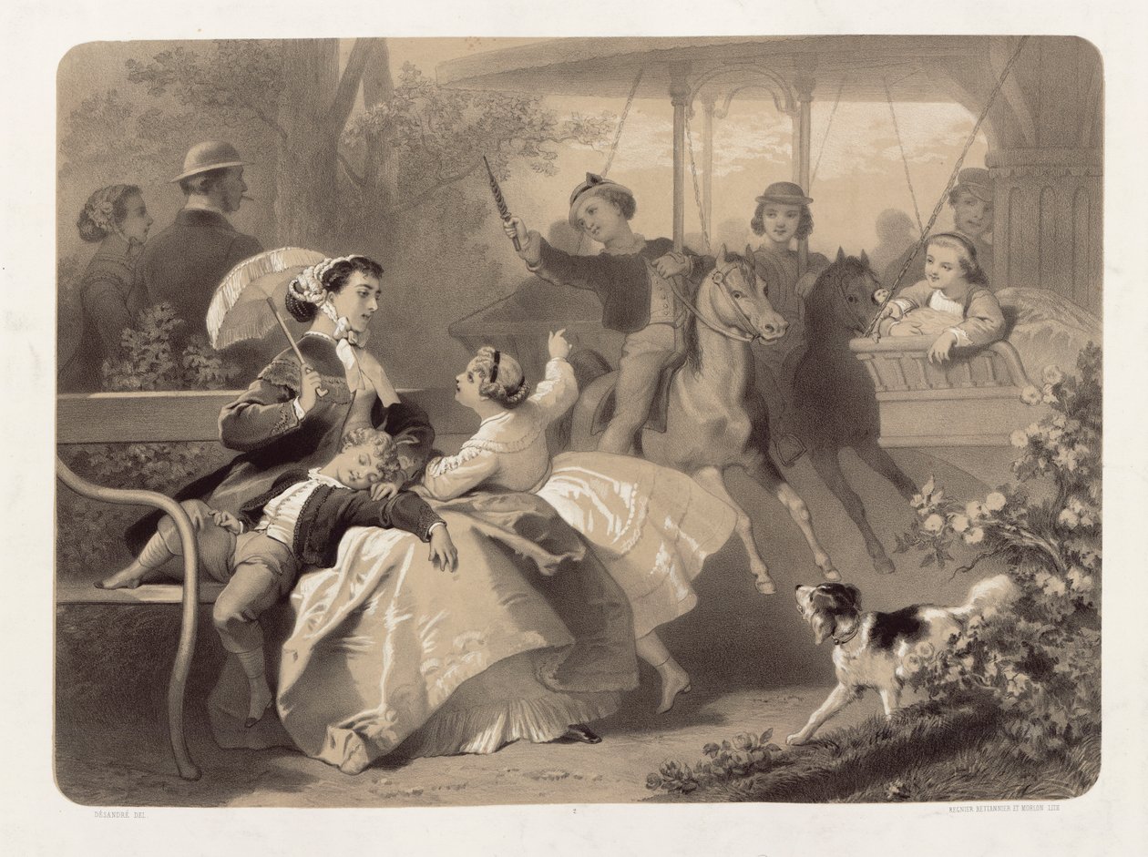 Kolotoč v Saint-Cloud, vyrytý Regnier, Bettanier a Anthony Morlon (1834-1914) od Jules Marie Desandre