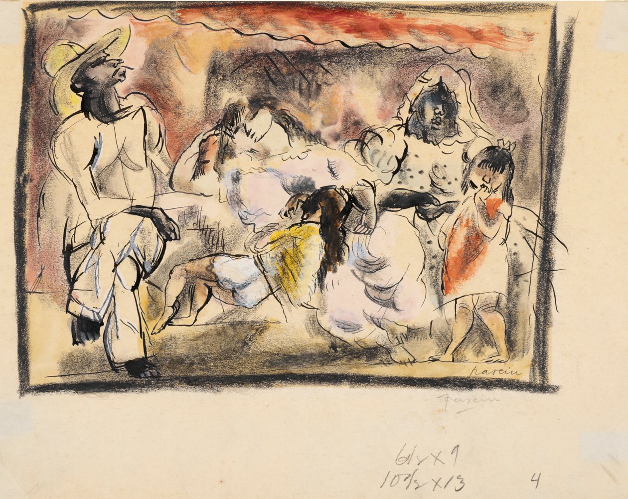 Muž, dvě ženy, dvě děti (wc na papíře) od Jules Pascin