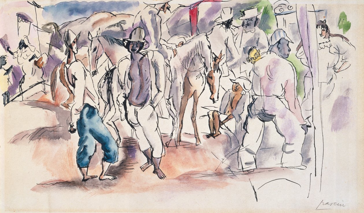 Figurky a koně (wc na papíře) od Jules Pascin