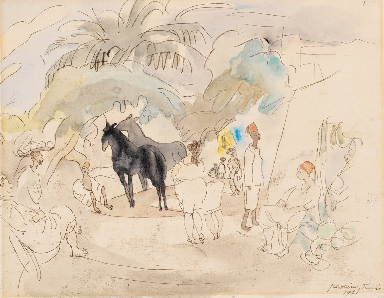 Postavy a dva koně v krajině od Jules Pascin