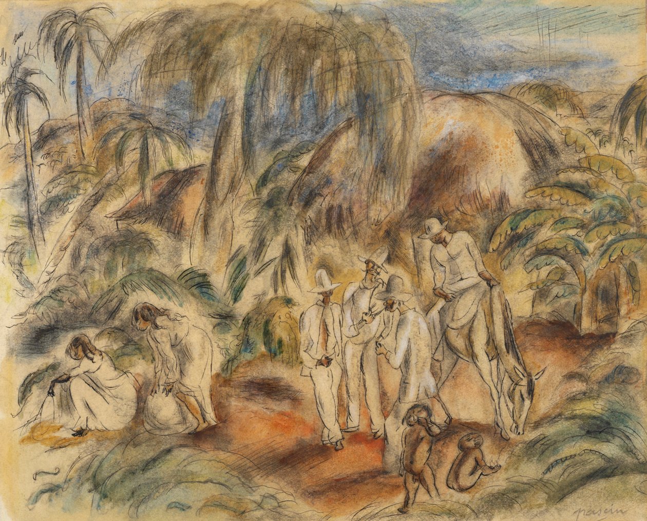 Postavy v tropické krajině od Jules Pascin