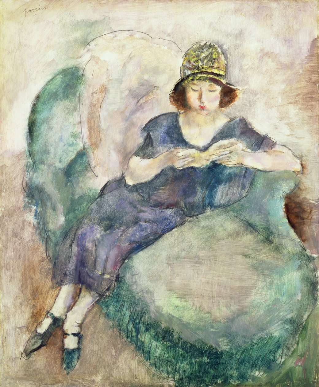 Dívka v modrém čtení na pohovce, 1926-27 od Jules Pascin