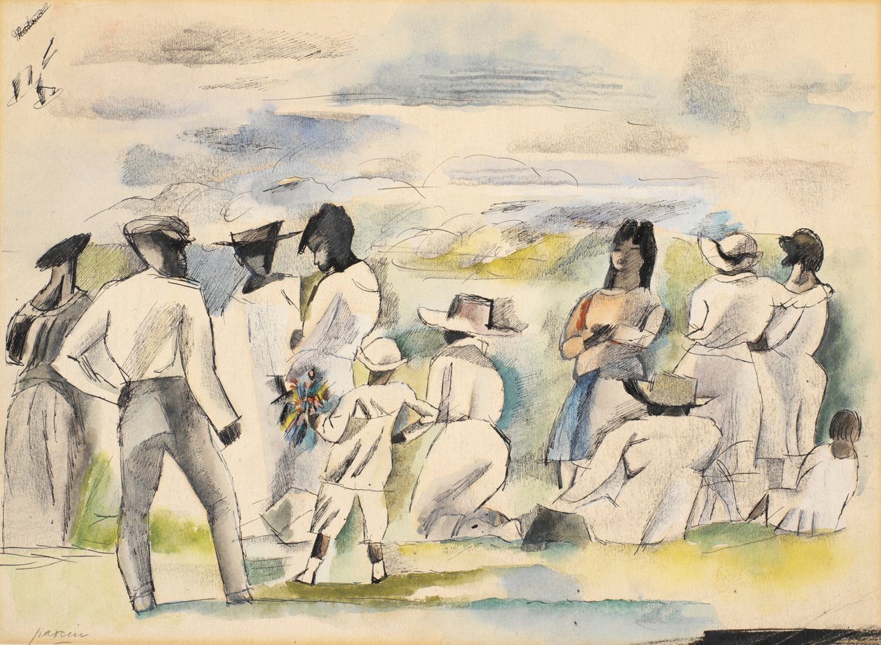 Skupina postav s chlapcem drží květiny od Jules Pascin