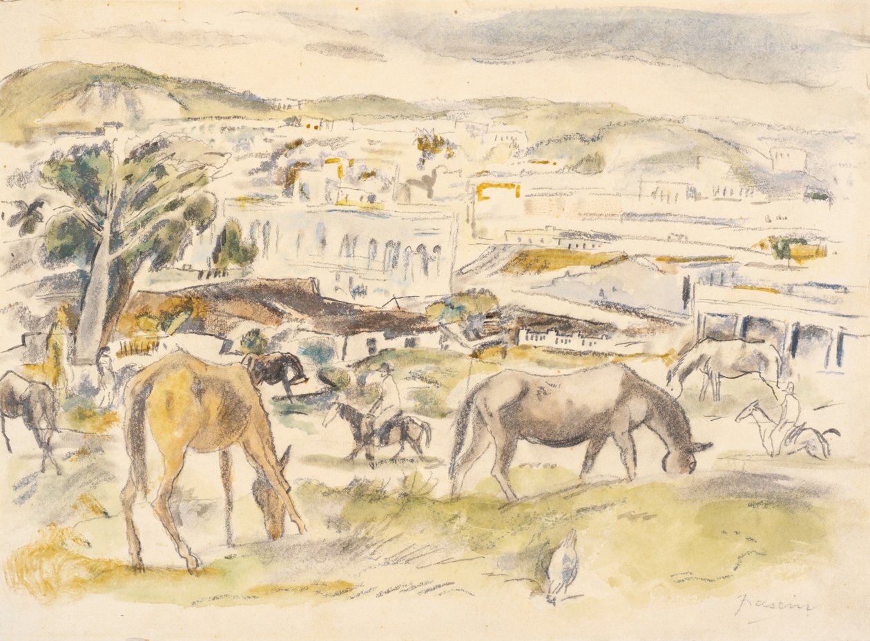 Koně v krajině (wc na papíře) od Jules Pascin