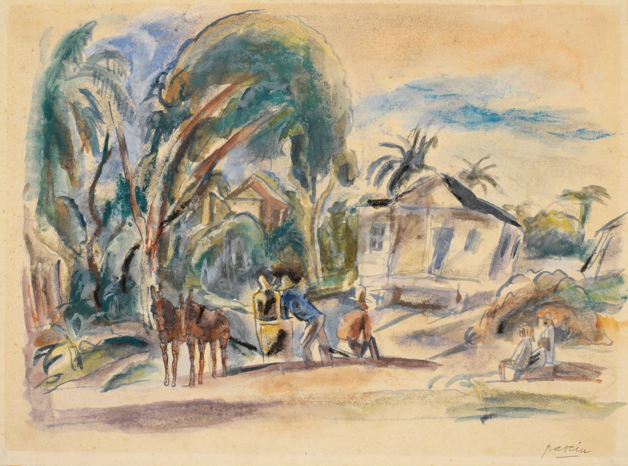 Krajina, dům a strom (wc na papíře) od Jules Pascin