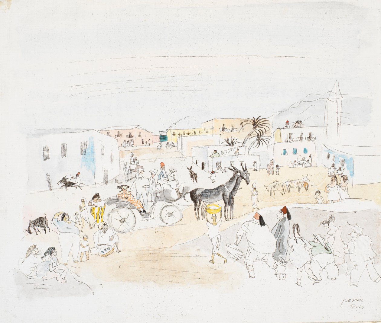 Krajina s kočárem a postavami, Tunis od Jules Pascin