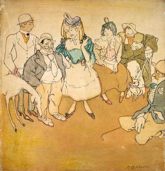 Personnages et Chiens, cca 1906 (pero, inkoust a akvarel na papíře) od Jules Pascin