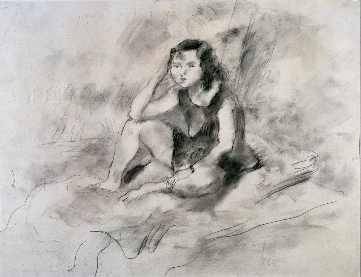Sedící dívka (Akvarel a inkoust, cca 1910) od Jules Pascin