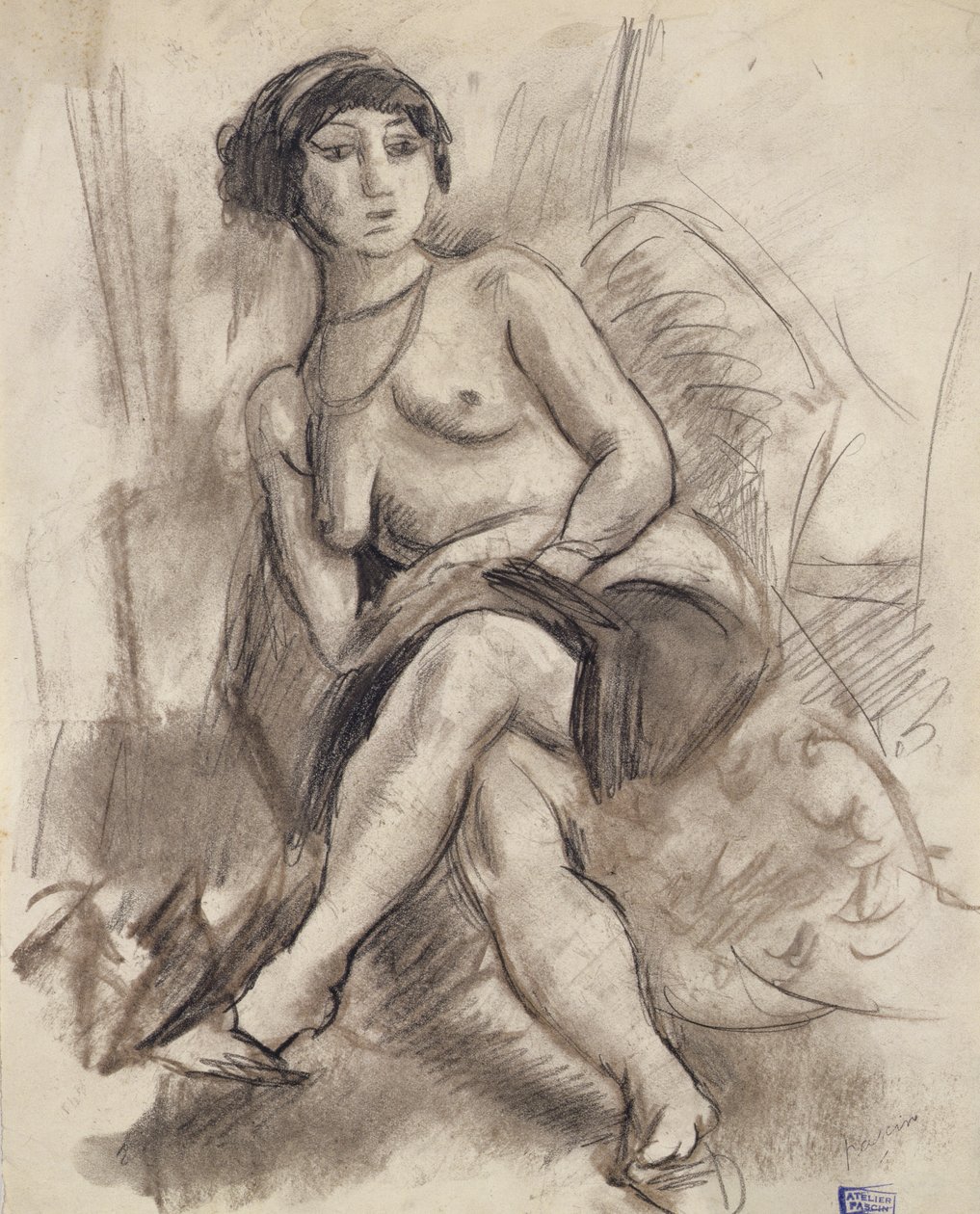 Sedící nahá modelka od Jules Pascin