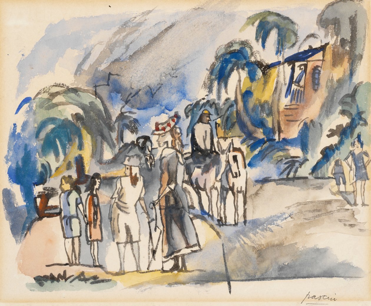 Jižní krajina s postavami a koňmi od Jules Pascin