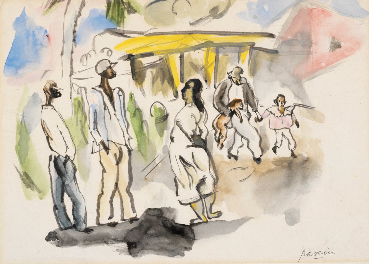 Jižní scéna: Čtyři černí, dvě děti (wc na papíře) od Jules Pascin