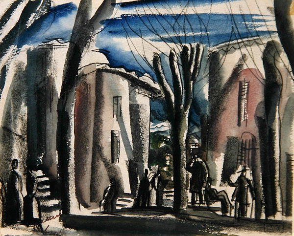 Tunis (uhl a akvarel na papíře) od Jules Pascin