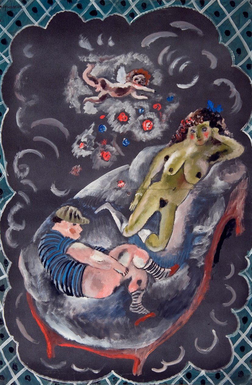 Dvě postavy a Cupid od Jules Pascin