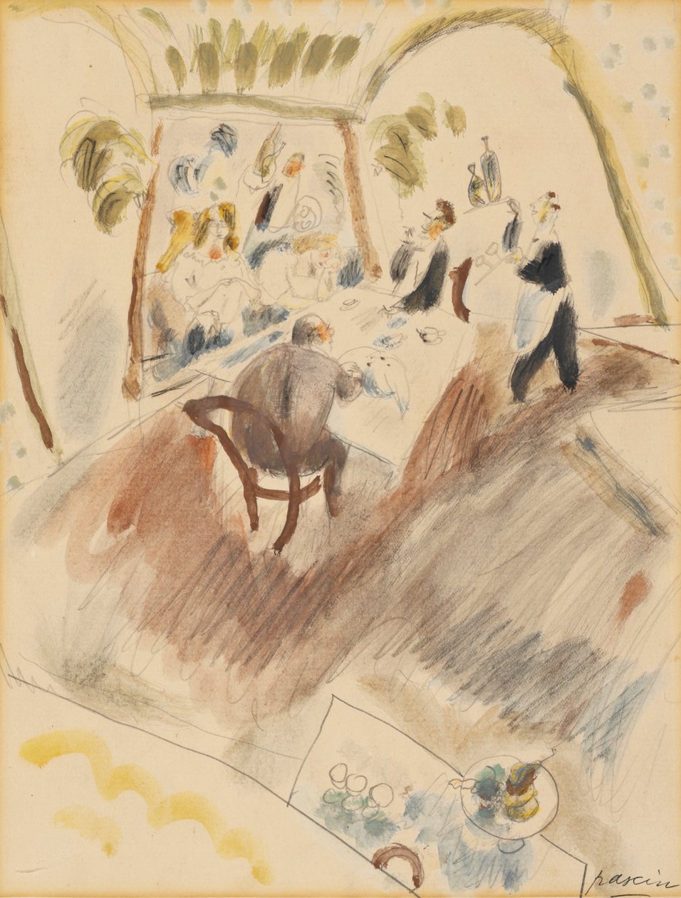Dva muži stolování (wc na papíře) od Jules Pascin
