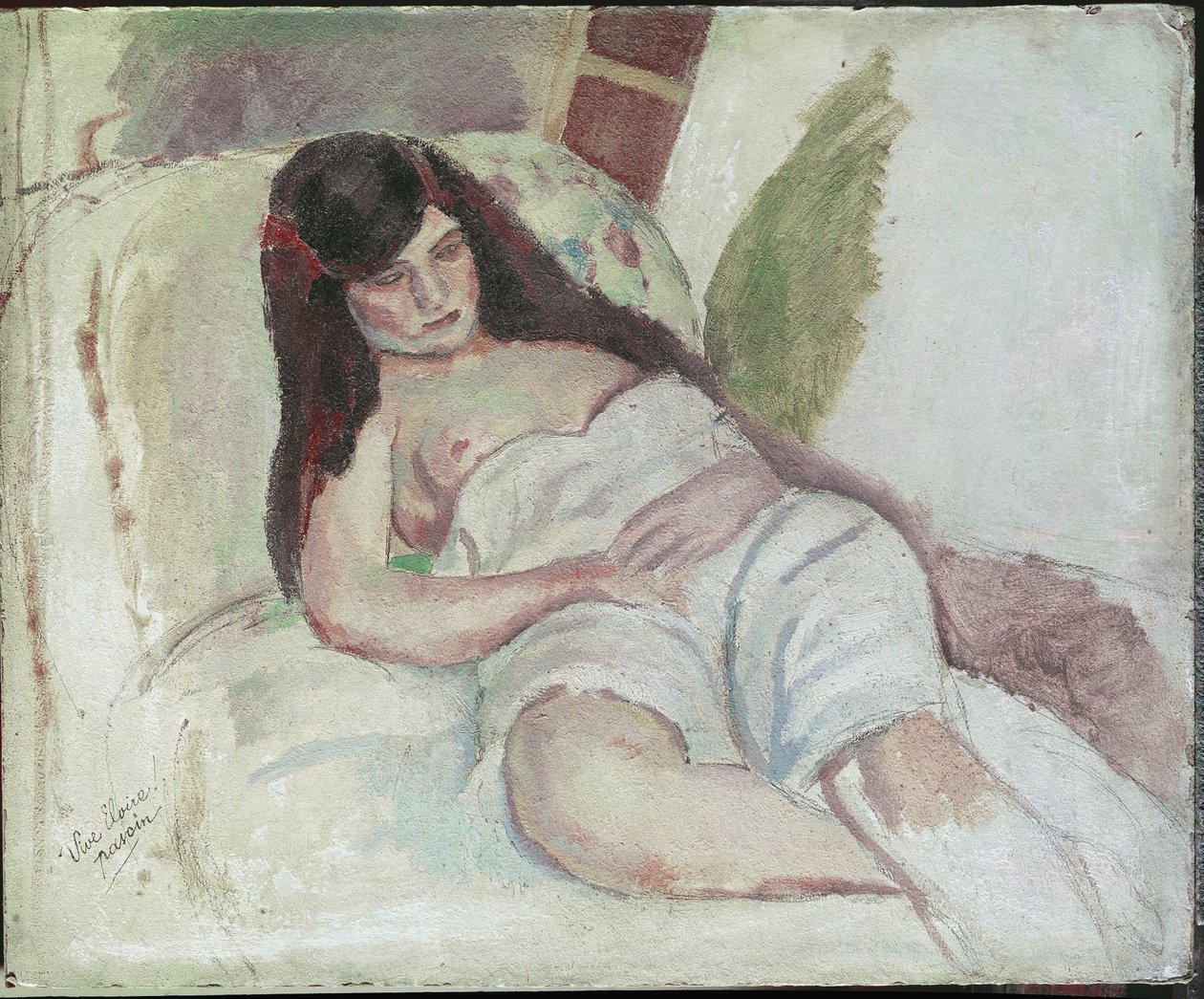 Žena ležící (s nápisem Vive Elvire). (olej na dřevě, 20. století) od Jules Pascin