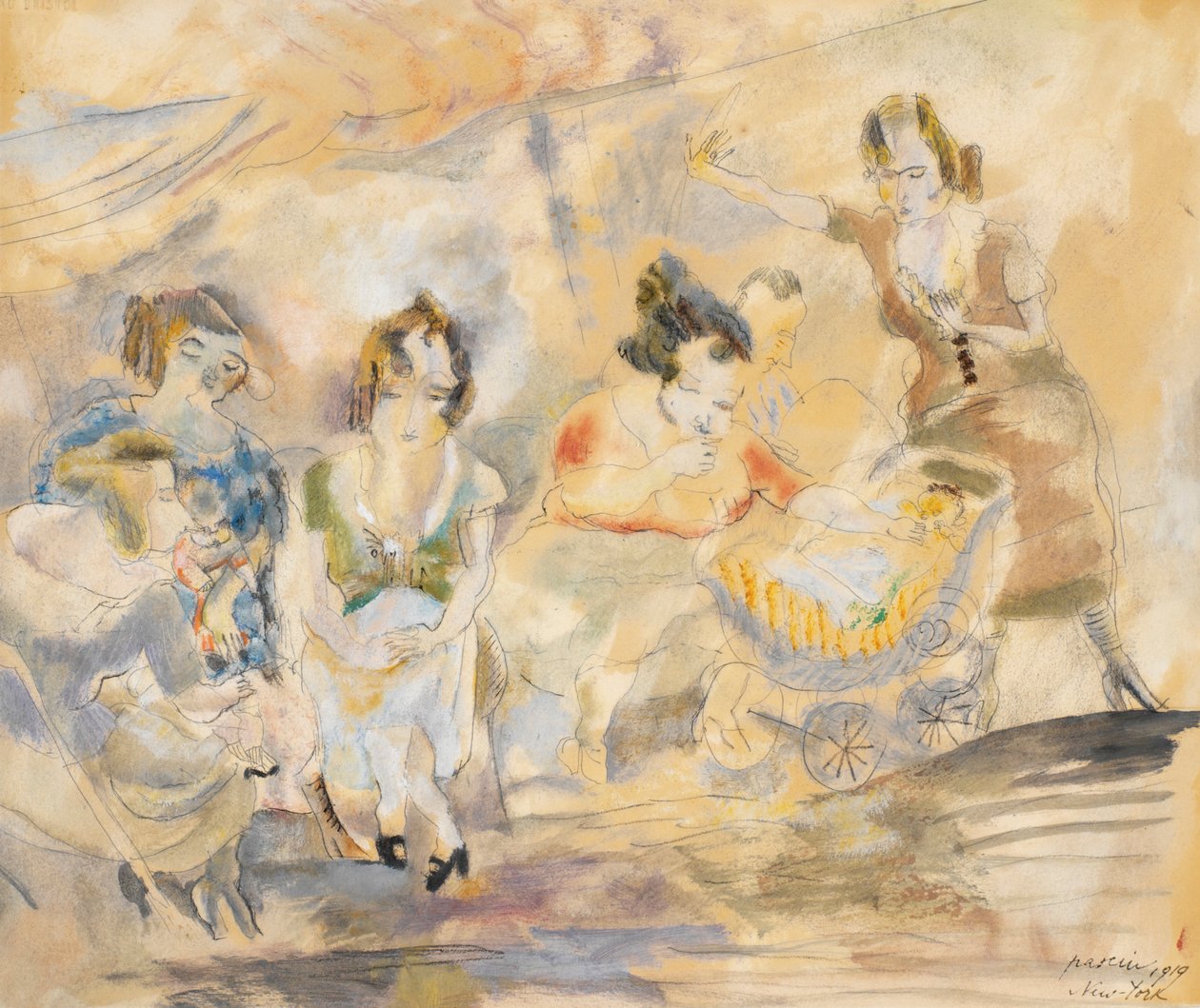 Žena s kočárkem od Jules Pascin