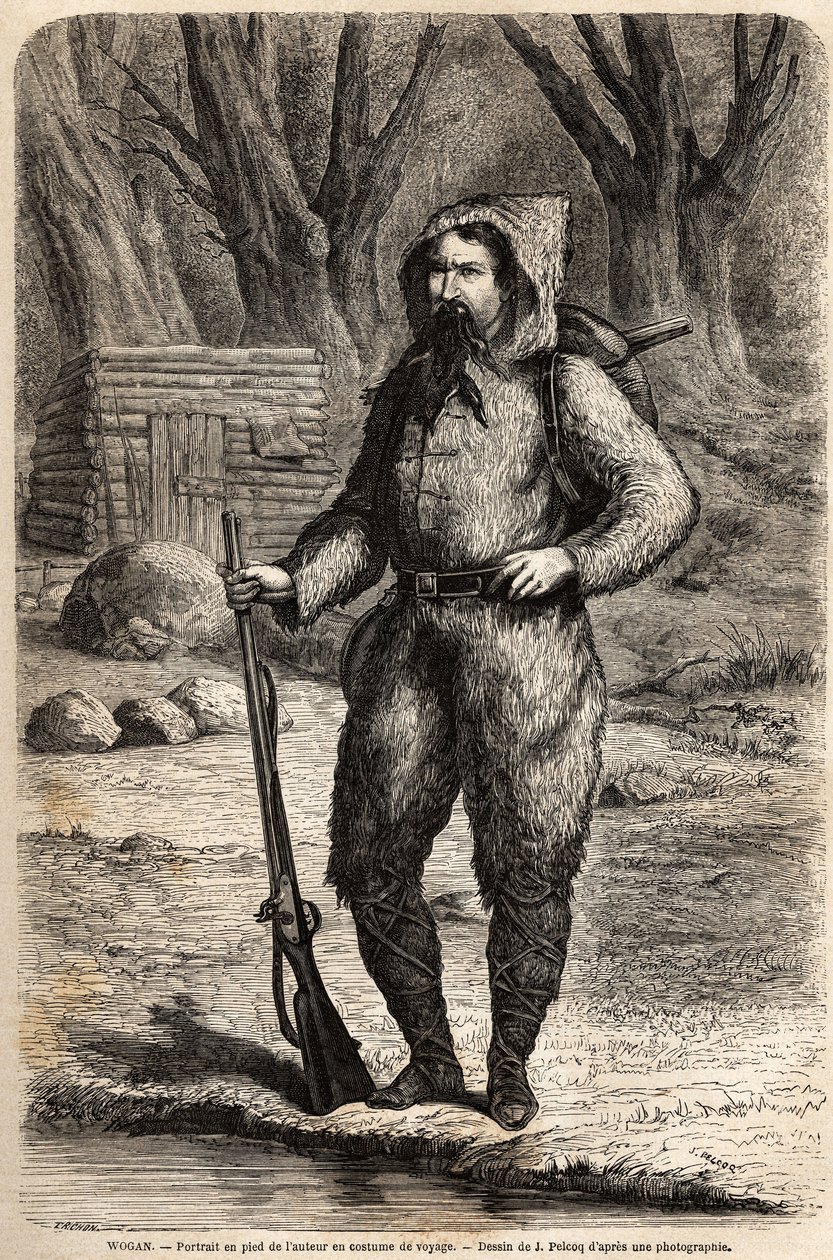 Portrét doktora Henriho (Heinricha) Bartha (1821-1865), německého cestovatele, v cestovním obleku. Kresba Julese Pelcoqa pro ilustraci cesty 1849-1855 do centra Afriky od Dr. Henriho Bartha. Rytina v „“ Le tour du monde, nouveau journal des vo od Jules Pelcoq
