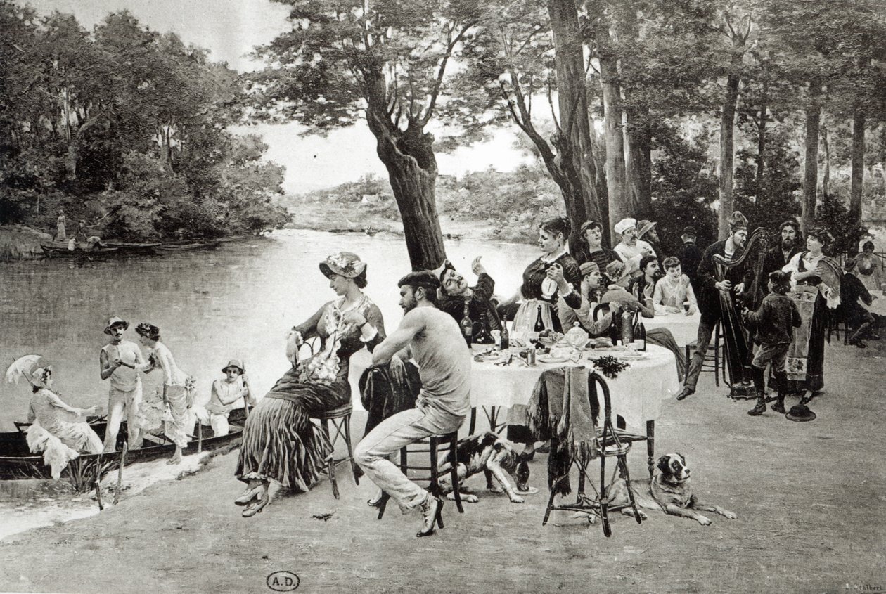 Scéna na břehu řeky Marne (fototypie) od Jules Scalbert