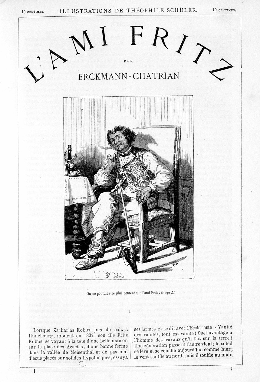 Fritz kouří dýmku - Frontispice "" Přítel Fritz ", od Erckmann-Chatrian, nemocný. od Théophila Schulera od Jules Theophile (after) Schuler