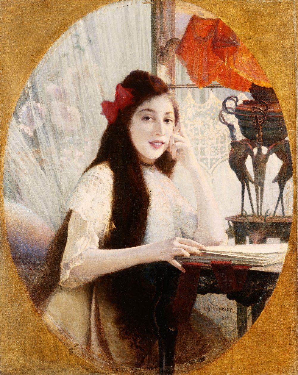 Portrét mladé dívky u stolu, 1904 od Jules Verdier