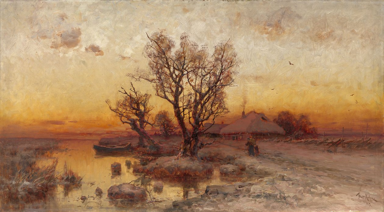 Západ slunce nad ukrajinským Hamletem, 1915 od Juli Julievich Klever