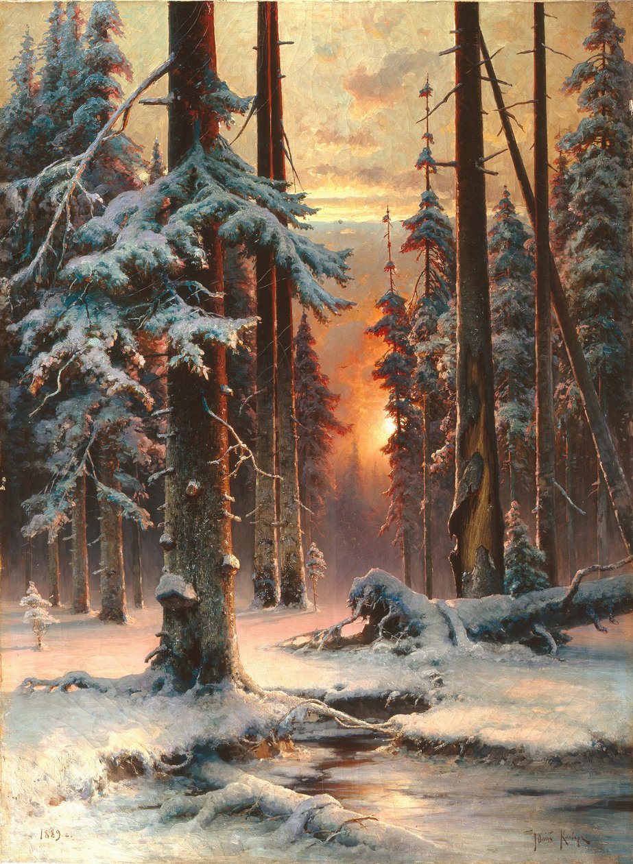 Zimní západ slunce v jedlovém lese, 1889 od Juli Julievich Klever
