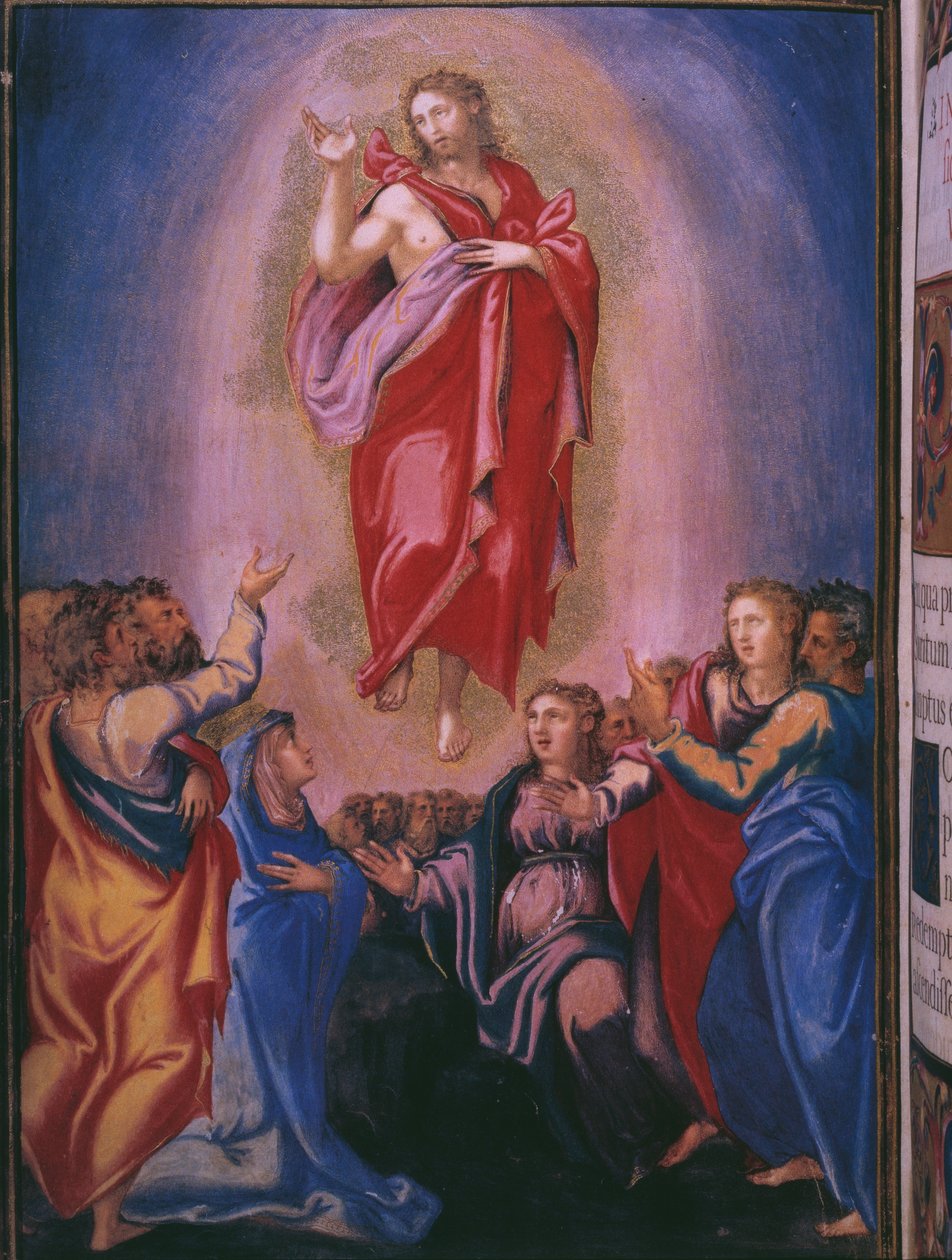 Nanebevstoupení Páně, z faksimile breviáře španělského krále Filipa II., 1569 (pergamen) od Julian and Leon, Andres de Fuente del Saz