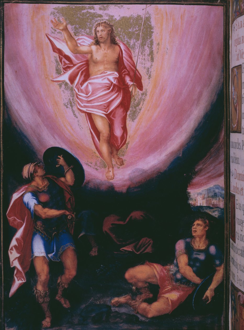Vzkříšení, z faksimile breviáře španělského krále Filipa II., 1569 (pergamen) od Julian and Leon, Andres de Fuente del Saz