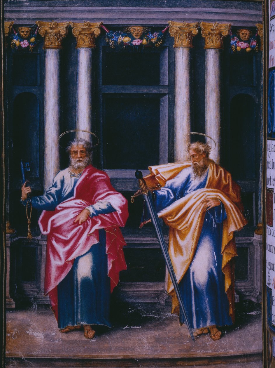 Svatý Petr a Pavel, z faksimile breviáře španělského krále Filipa II., 1569 (pergamen) od Julian and Leon, Andres de Fuente del Saz