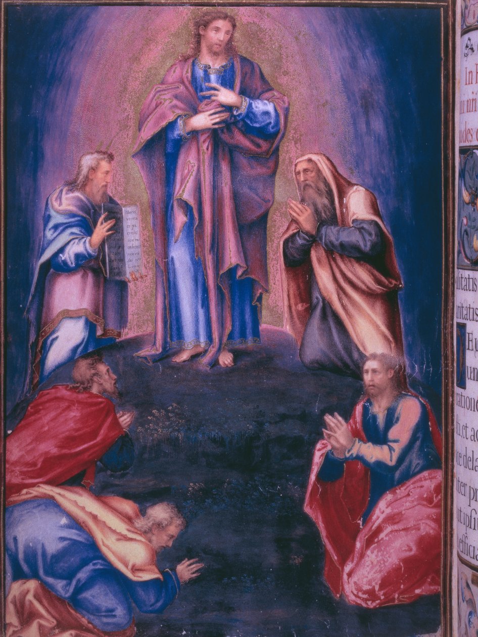 Proměnění, z faksimile breviáře španělského krále Filipa II., 1569 (pergamen) od Julian and Leon, Andres de Fuente del Saz