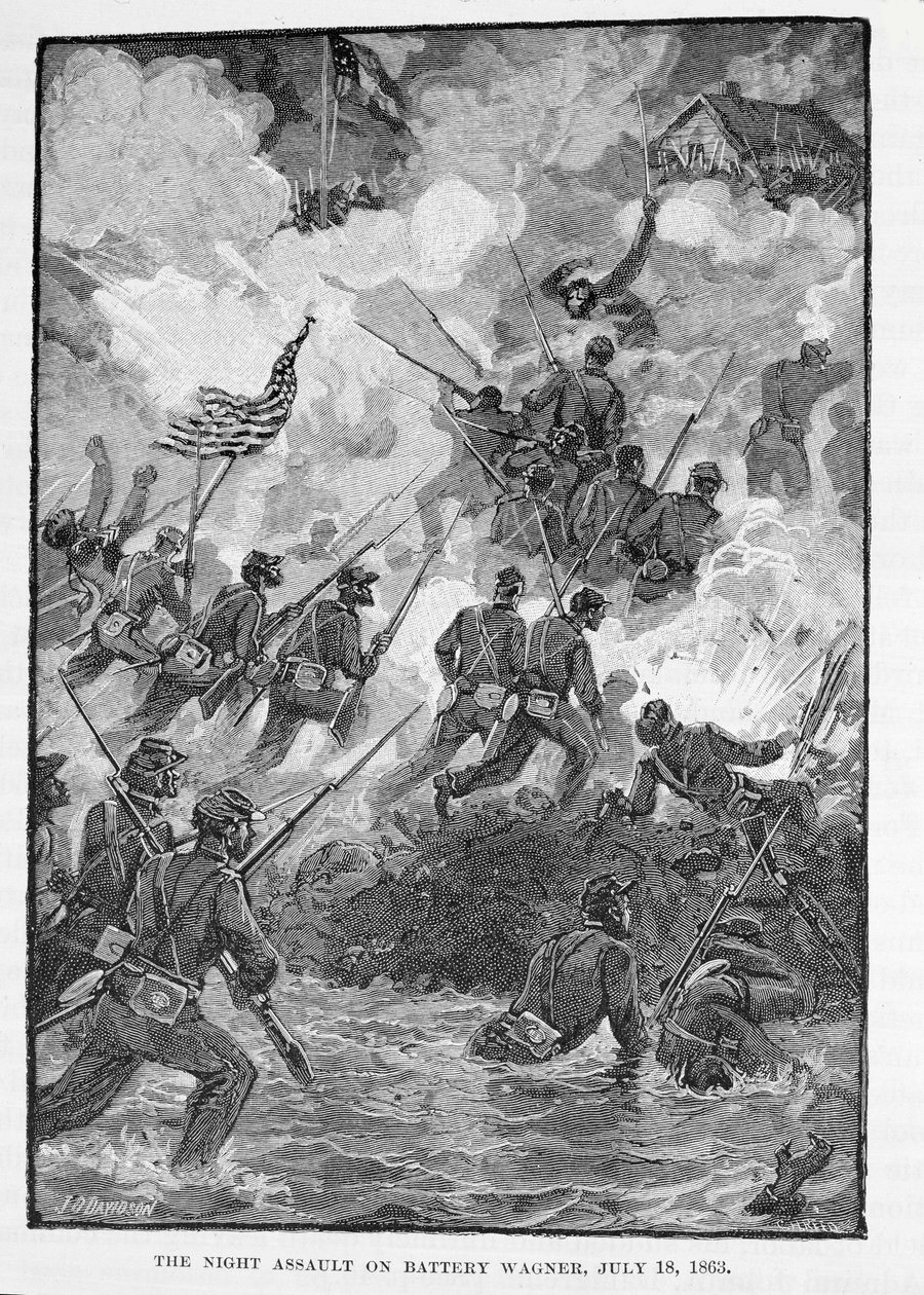 The Night Assault on Battery Wagner, 18. července 1863, vyryto C. H. Reedem, ilustrace z 