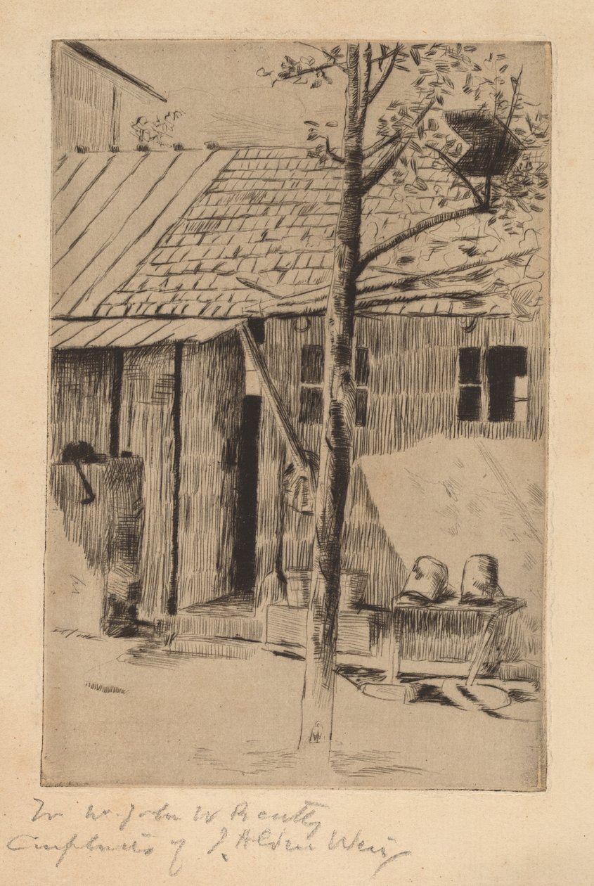 Dveřní dvůr, vědra a strom. od Julian Alden Weir