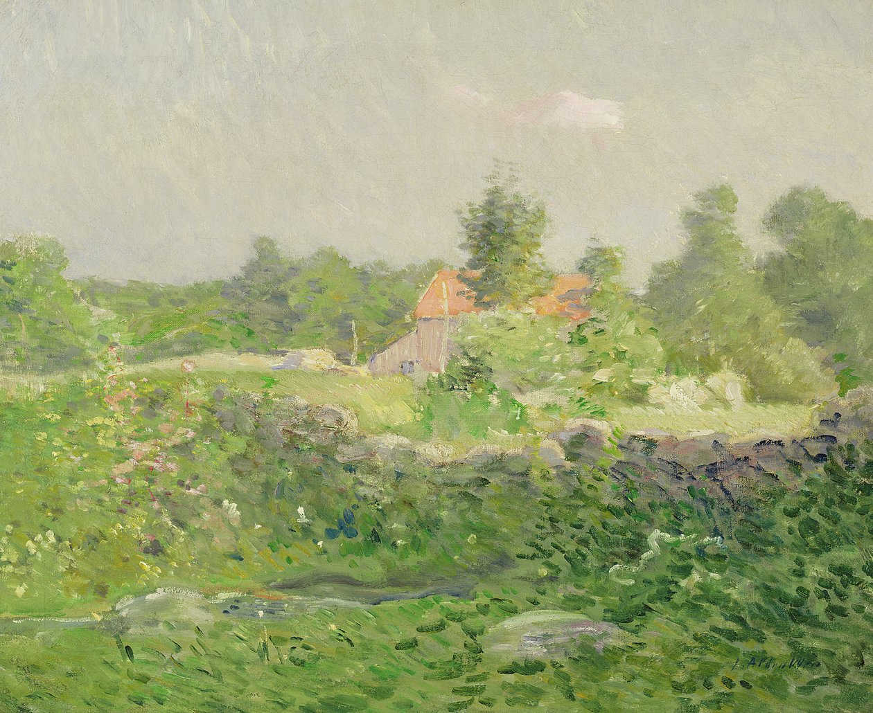 Krajina a farma, kolem roku 1895 (olej na plátně) od Julian Alden Weir