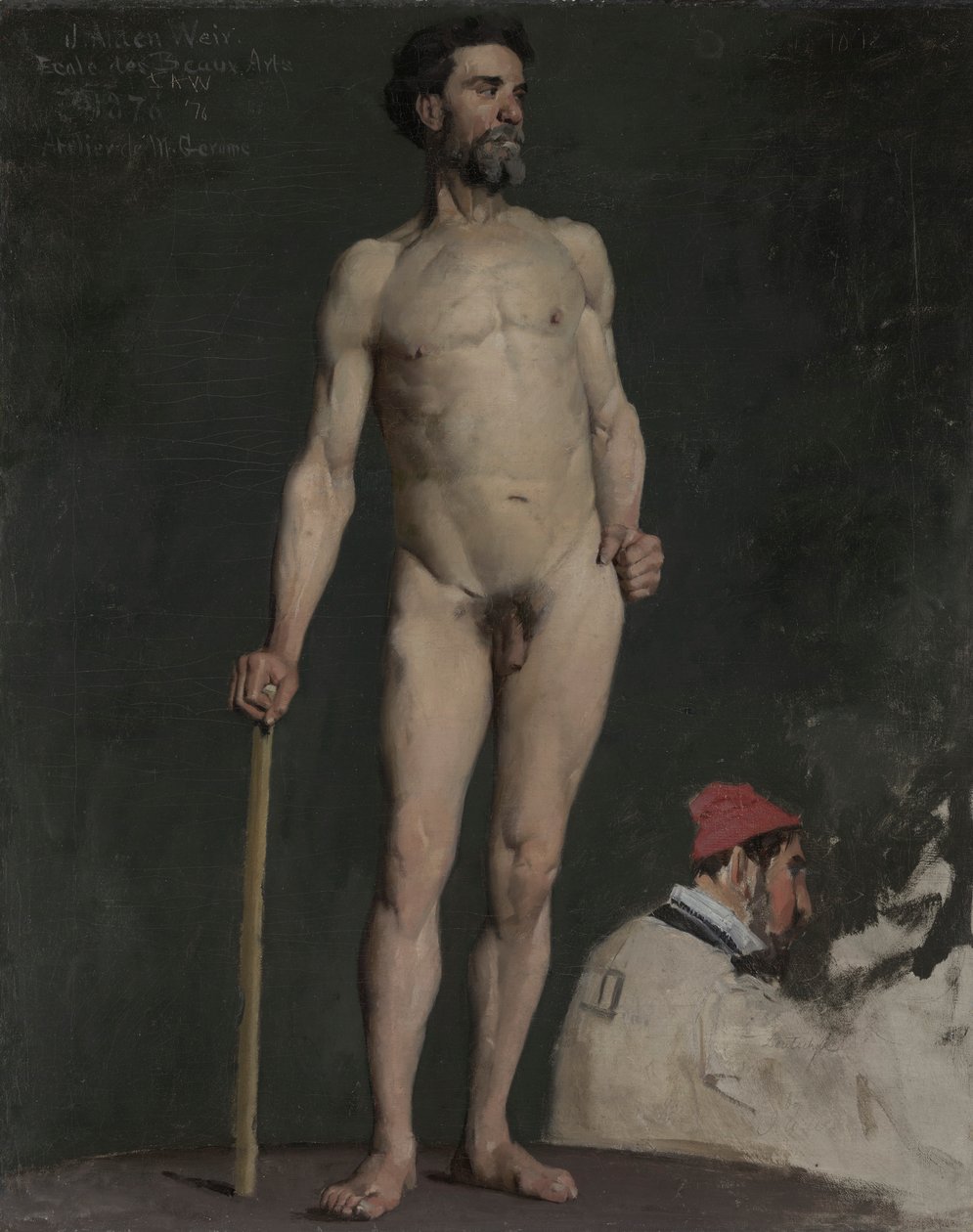 Studie mužského aktu opírajícího se o hůl od Julian Alden Weir