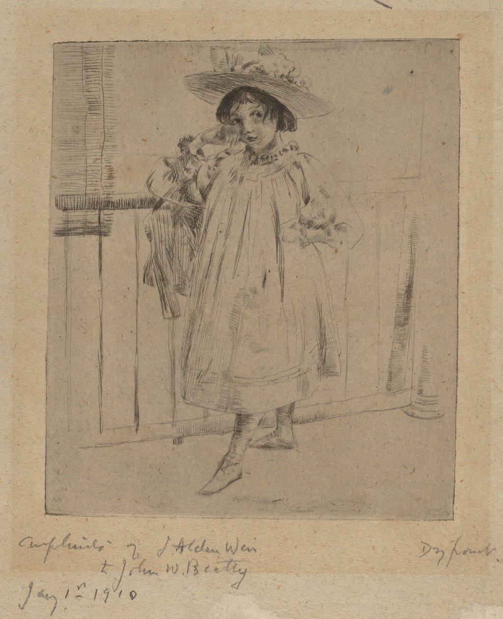 Mladá dívka s velkým kloboukem, 1893. od Julian Alden Weir