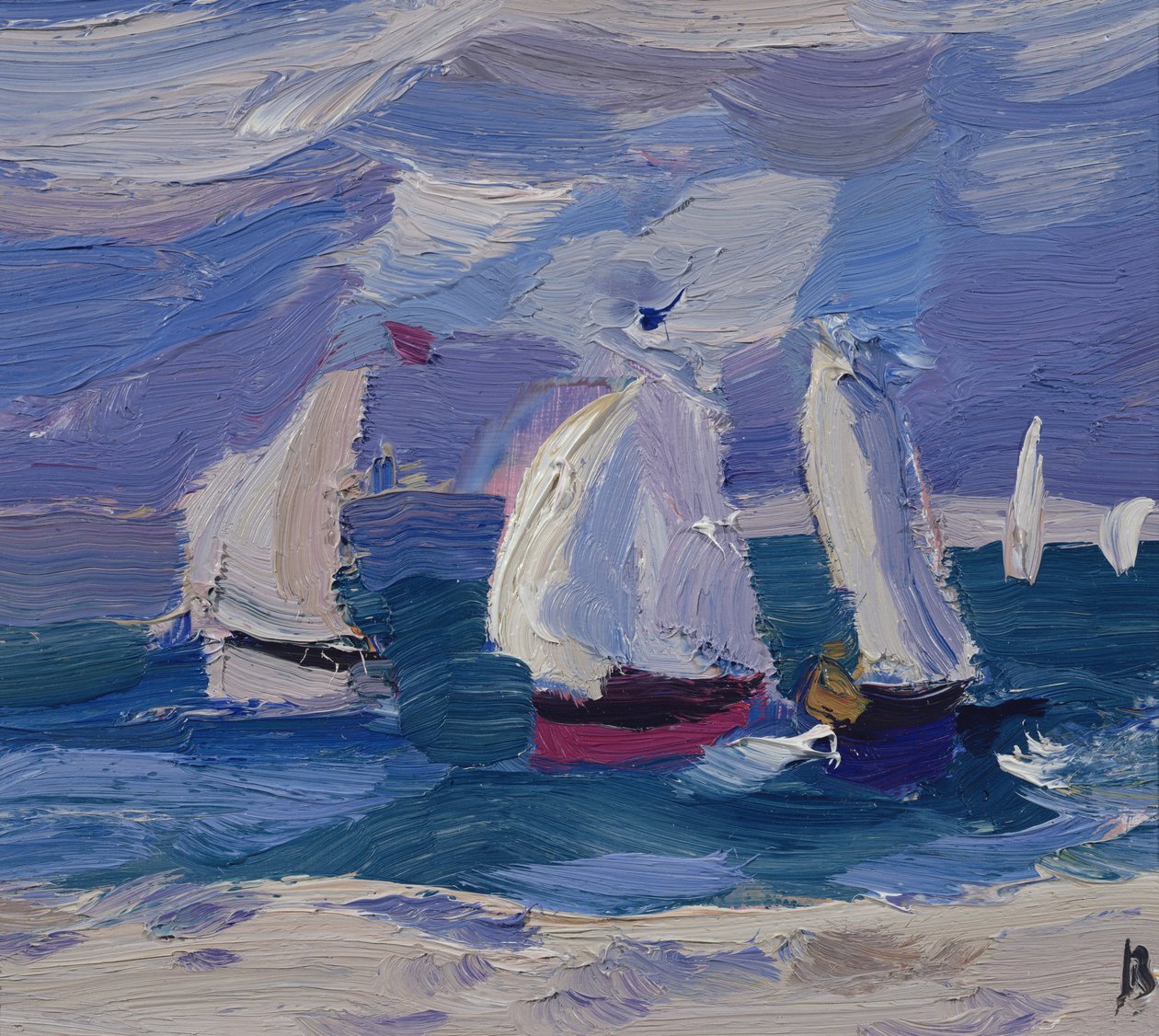 Závody na člunech v Poole Harbor (olej na palubě) od Julian Bailey