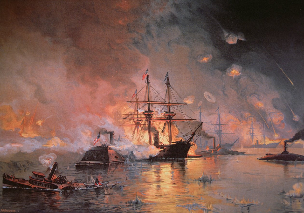 Dobytí New Orleans vlajkovým důstojníkem Unie Davidem G. Farragutem, 24. dubna 1862 (olej na plátně) od Julian Oliver Davidson
