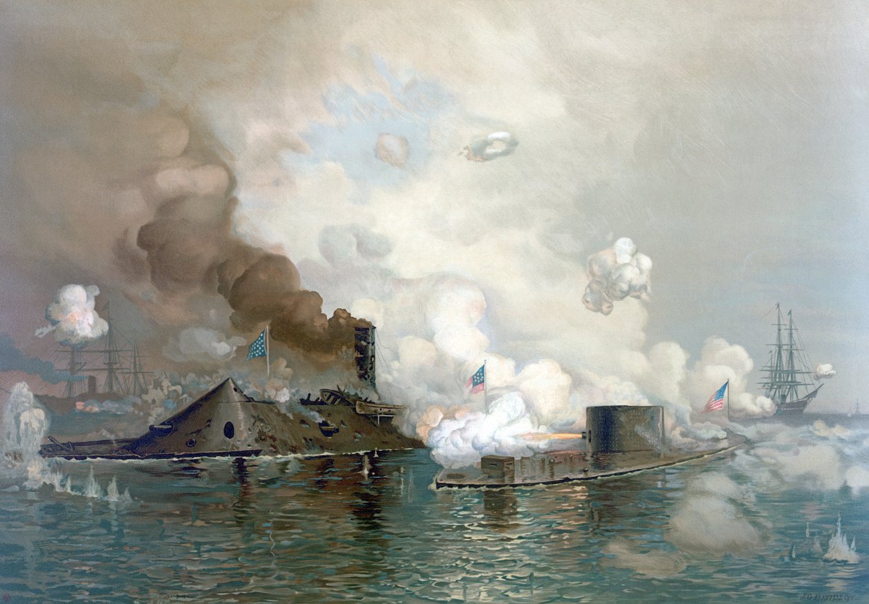Monitor a Merrimac, 9. března 1862, pub. 1886 od Julian Oliver Davidson