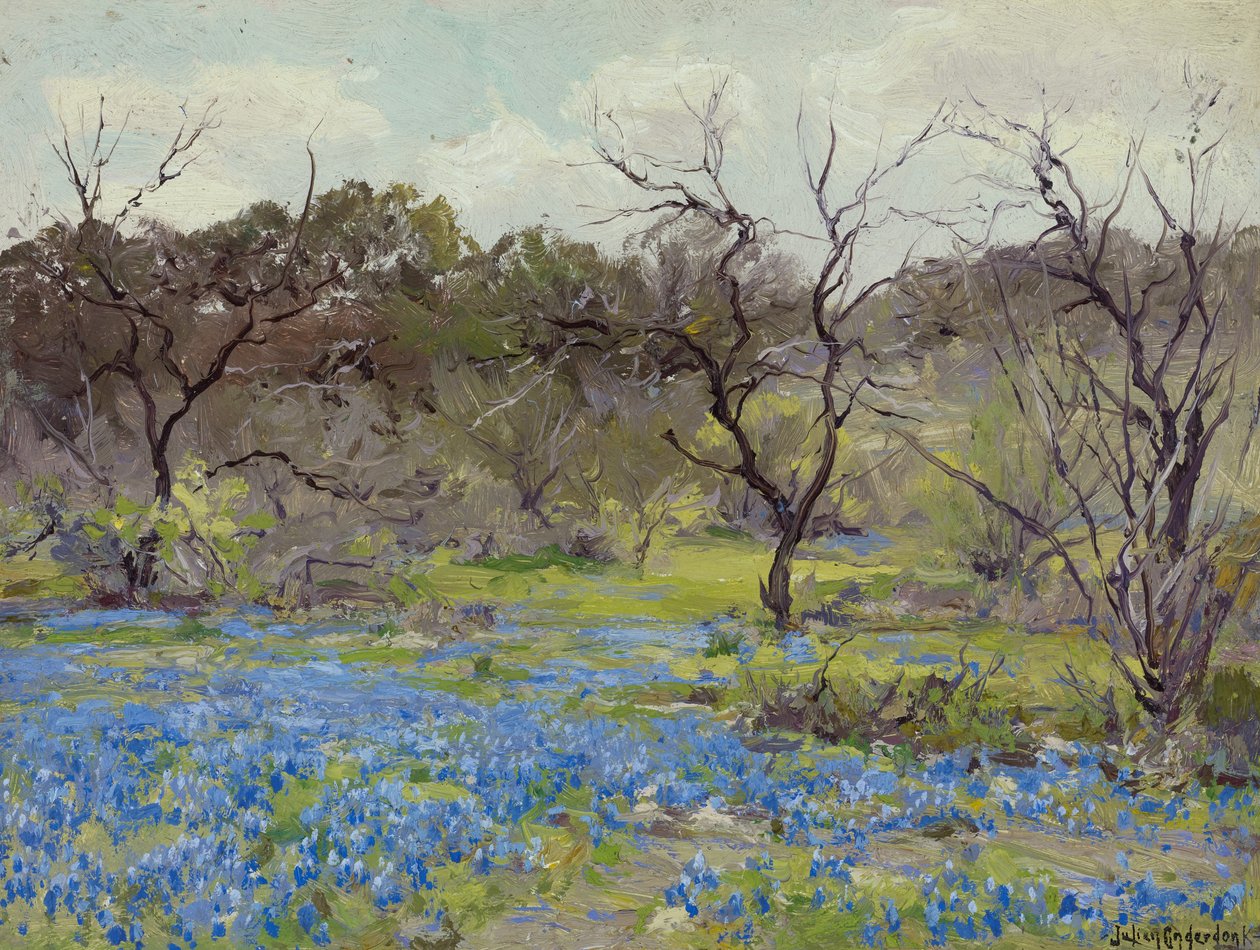 Brzy na jaře - Bluebonnets a Mesquite od Julian Onderdonk