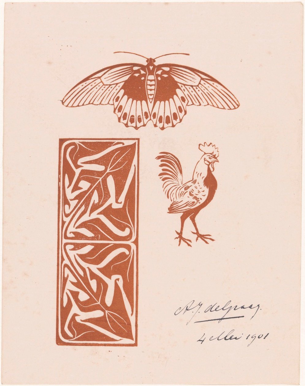 Práce motýlů, kohoutů a listů od Julie de Graag (signed by artist)