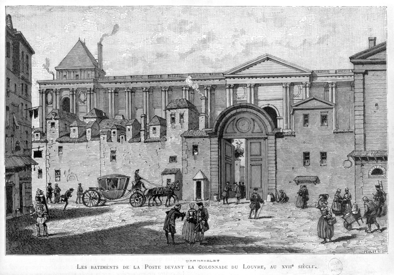 Pařížská pošta před kolonádou Louvre v 17. století od Julien Antoine Peulot