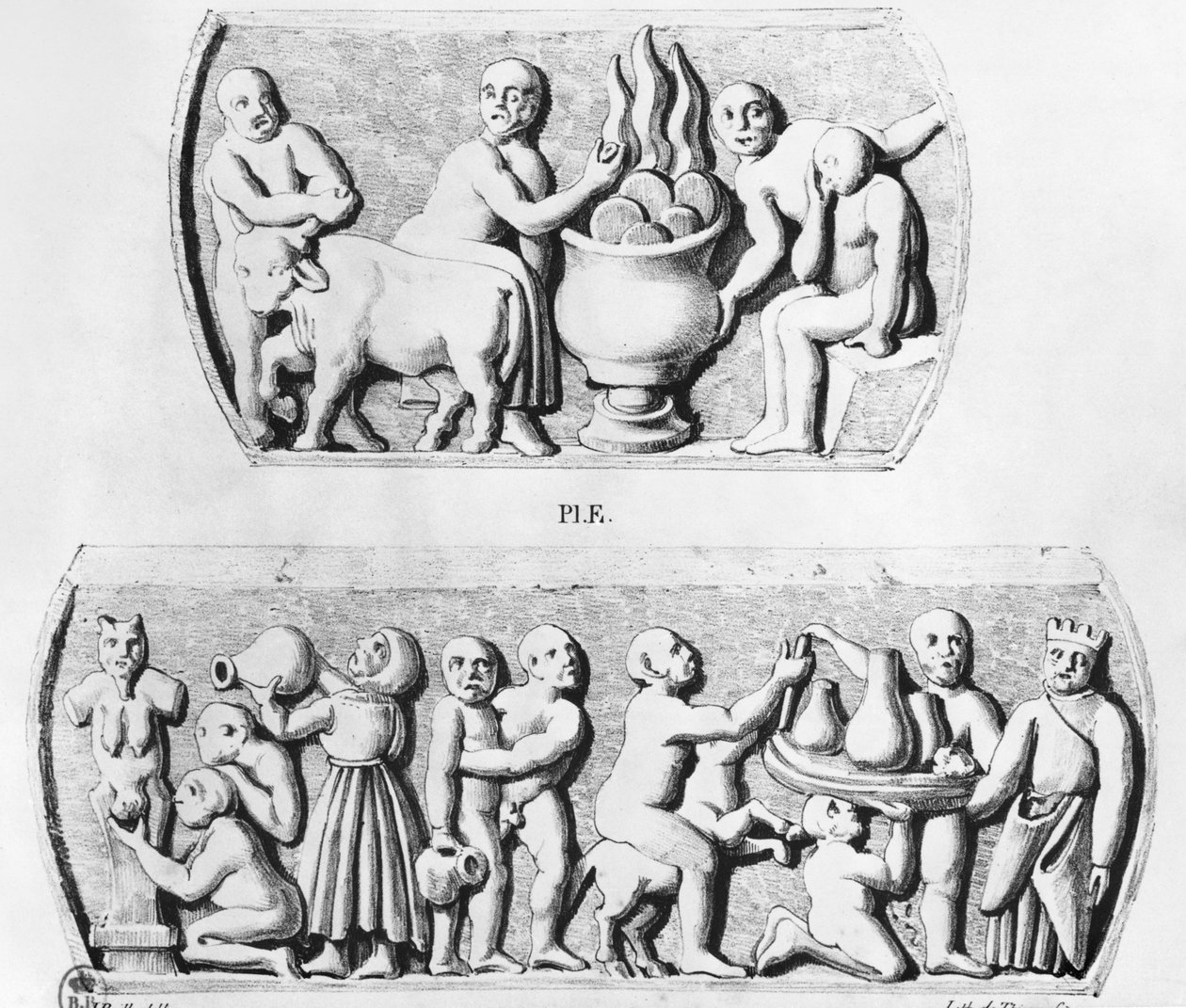 Gnostická eucharistie, kopie gnostické rakve, vyrytá Thierry freres (19. století) (boční panel z 287227) od Julien Leopold Boilly
