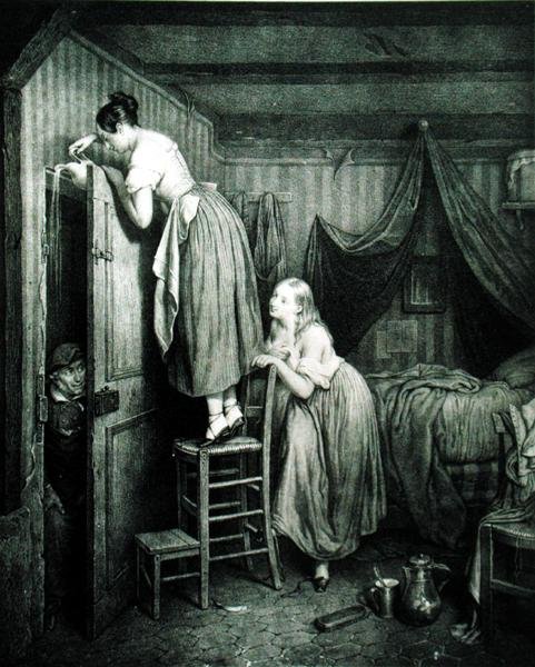 Nosy Parker Punnished, vyrytý Alphonse Leon Noel (1807-84) (tisk) od Julien (after) Vallou de Villeneuve