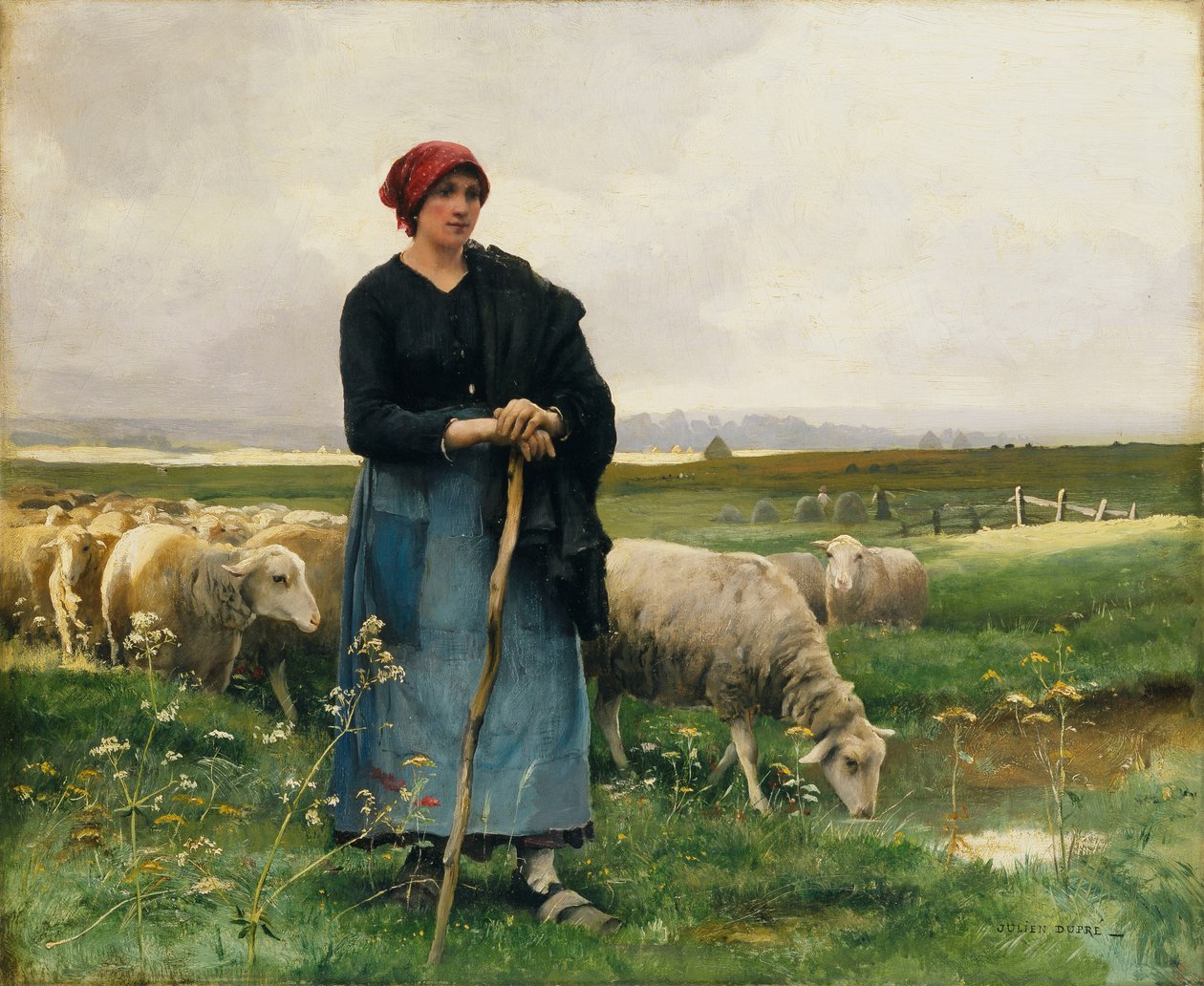 Pastýřka se svým stádem, od Julien Dupre