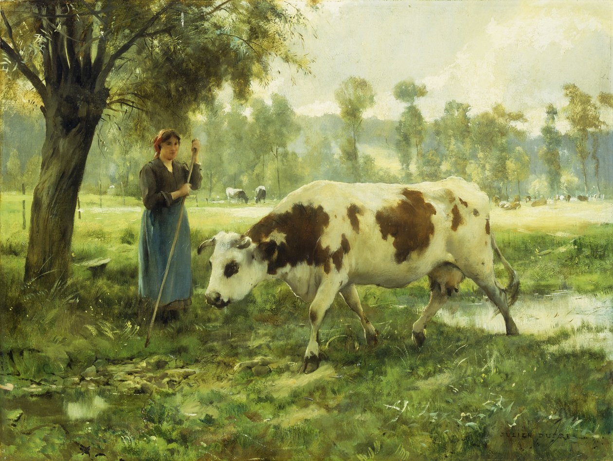 Krávy na pastvě od Julien Dupre