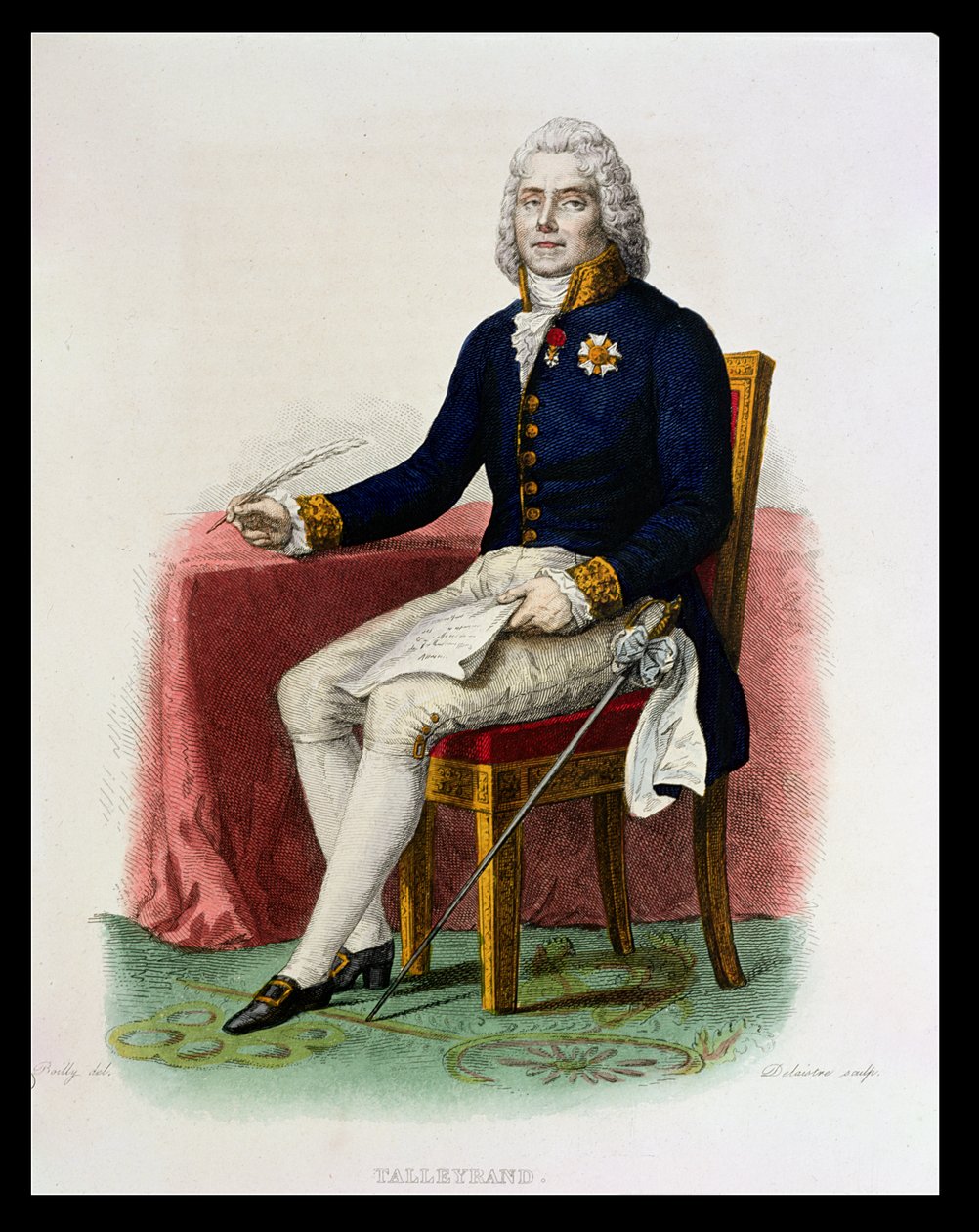 Portrét Charlese Maurice de Talleyrand-Perigord (1754-1838) u jeho stolu, ilustrace z „Le Plutarque Francais“ od E. Mennecheta, rytý Delaistre, 1835 od Julien Leopold Boilly
