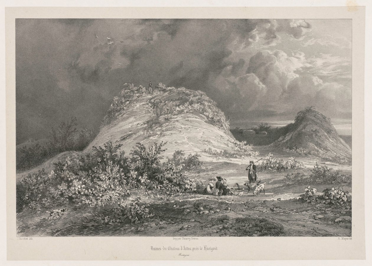 Ruiny zámku dArtns poblíž Huelgoat, Bretaň, 1845-1846. od Julien Louis Jacottet