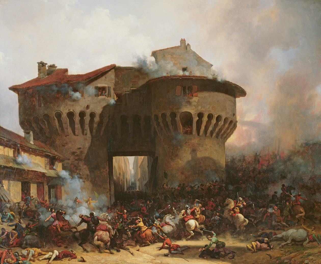 Boj u Porte Pannessac v roce 1562, kolem roku 1833 od Julien Michel Gue